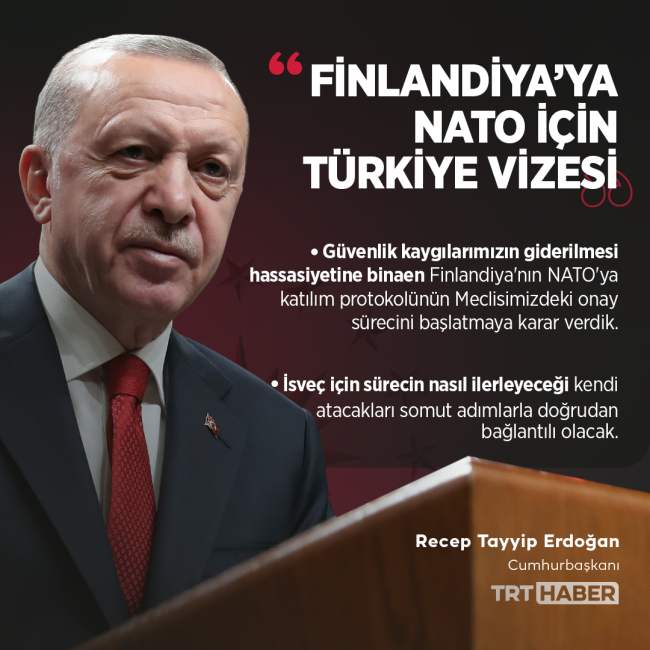 Cumhurbaşkanı Erdoğan açıkladı: Finlandiya'nın NATO üyeliğine onay